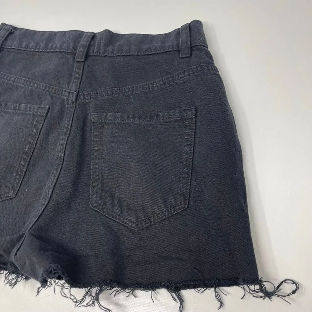 PacSun Baggy Jean Denim Jean Shorts Black Distressed Button Fly Women’s Size 25